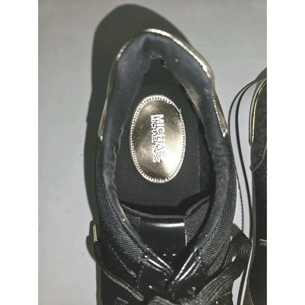 New! Michael Kors Monique Logo Womens Sneaker Black Brown 10M